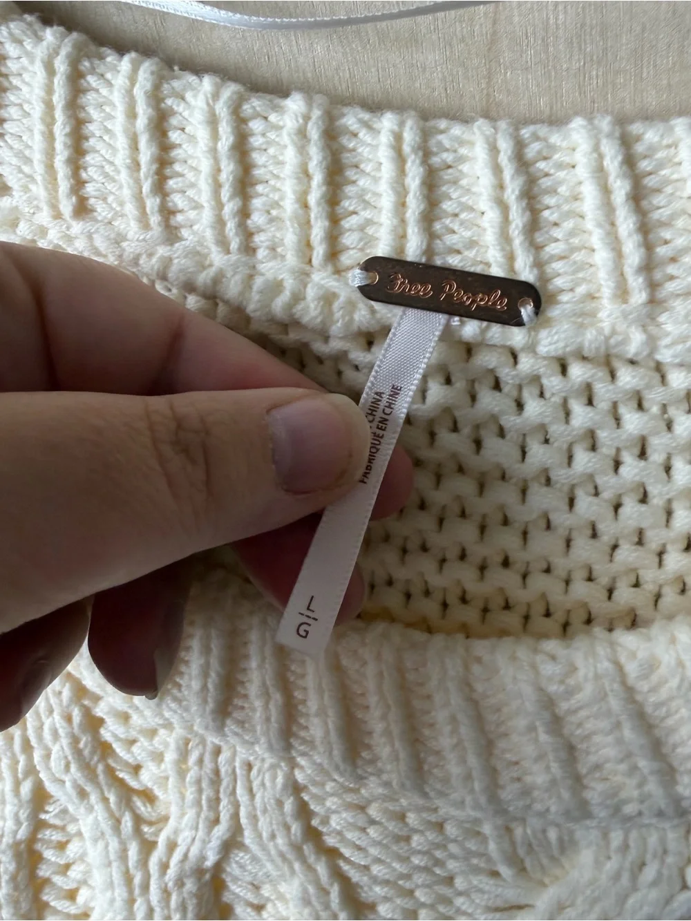 Free People Dream Cable Crewneck Sweater in Creamy Ivory Large